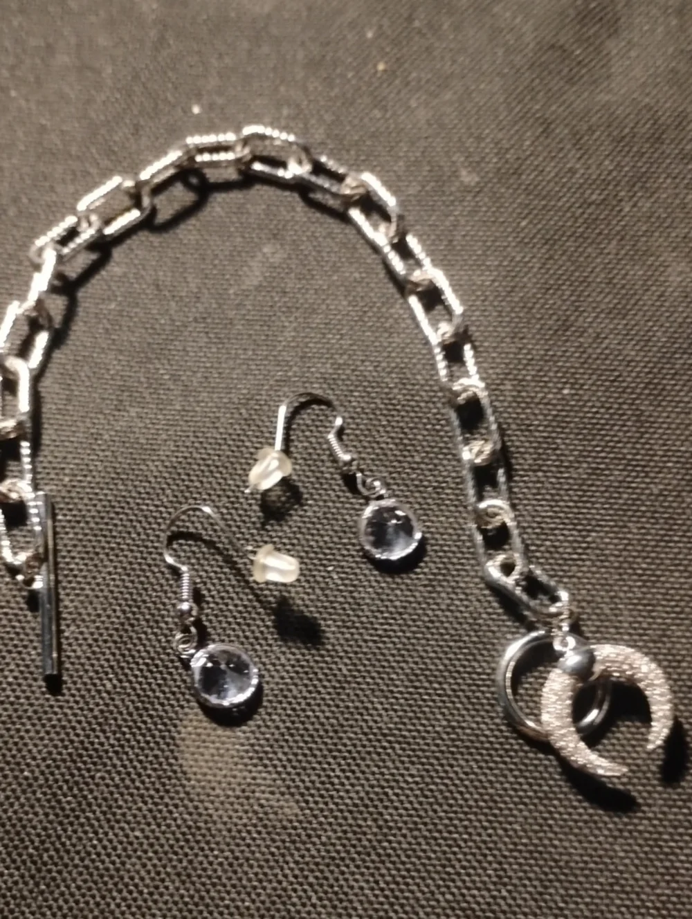 Silver Chain Bracelet with Double Circle Charm - Silver